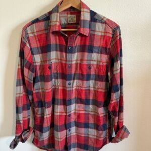 Men's Red Navy Plaid Button-Up Shirt